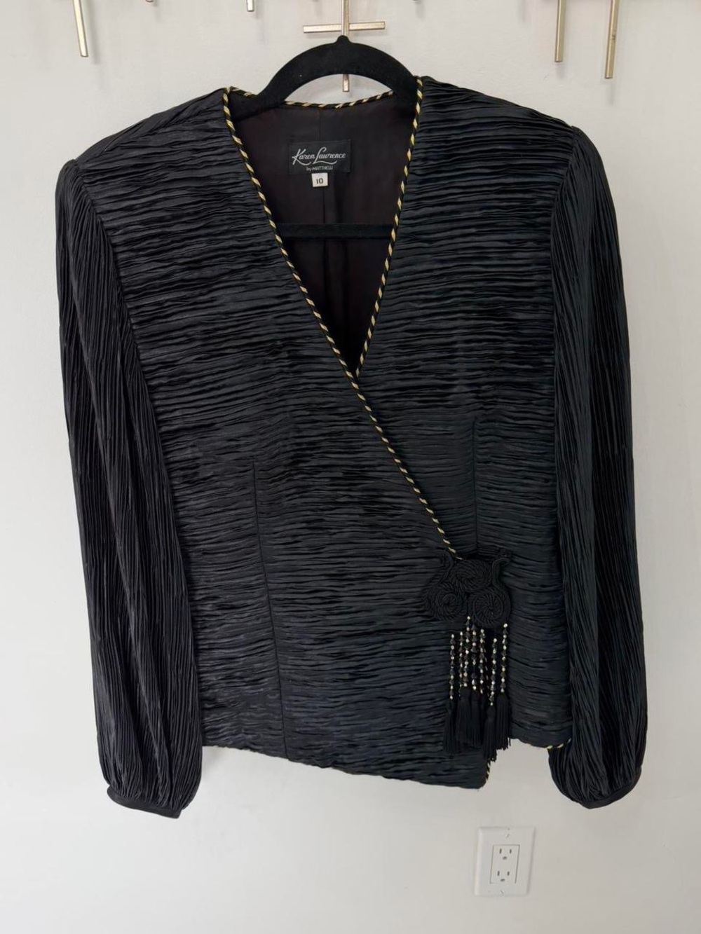 Vintage Black Textured Jacket with Tassel Detail